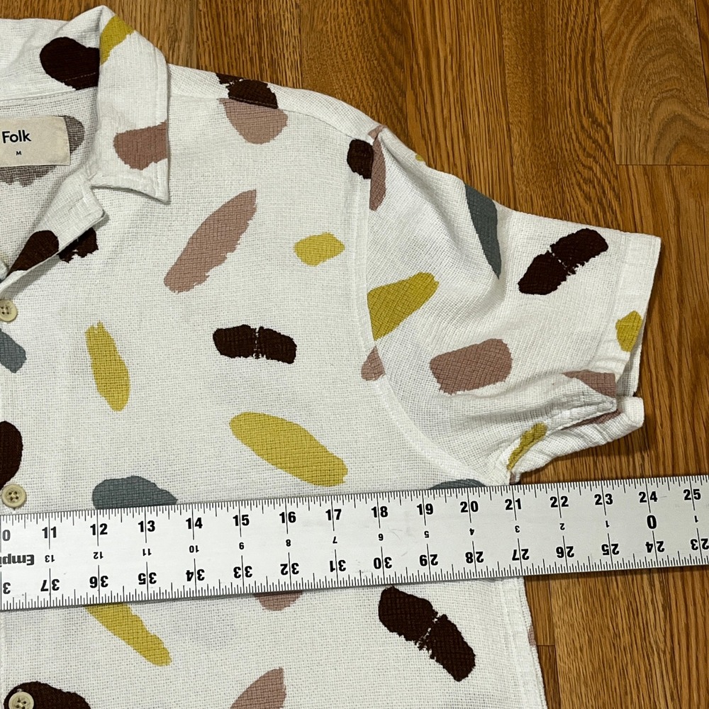Folk Mens Contour Green Revere Collar Printed Shirt M Abstract Brushstroke Artsy - Picture 7 of 8